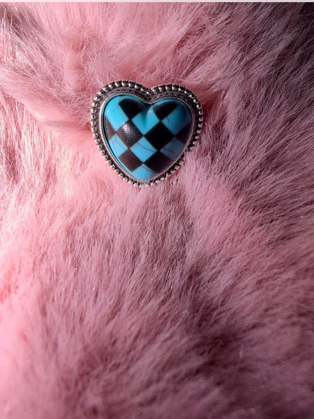 Blue and Black Checkered Heart Ring - Women's Fashion Ring
